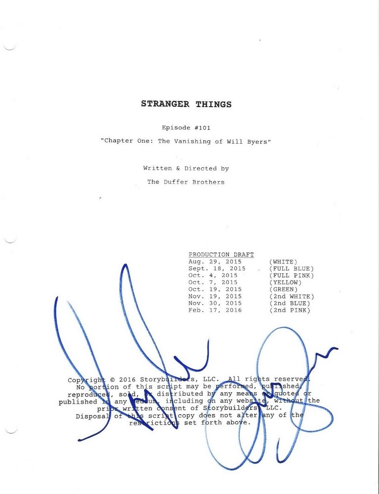 * KYLE DIXON & MICHAEL STEIN * signed tv script * STRANGER THINGS * COMPOSERS 1