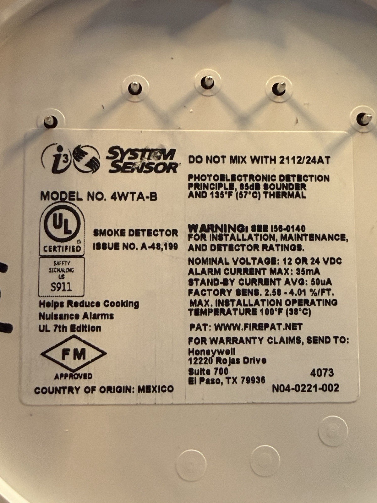 System Sensor 4WTA-B 4W Smoke Detectors
