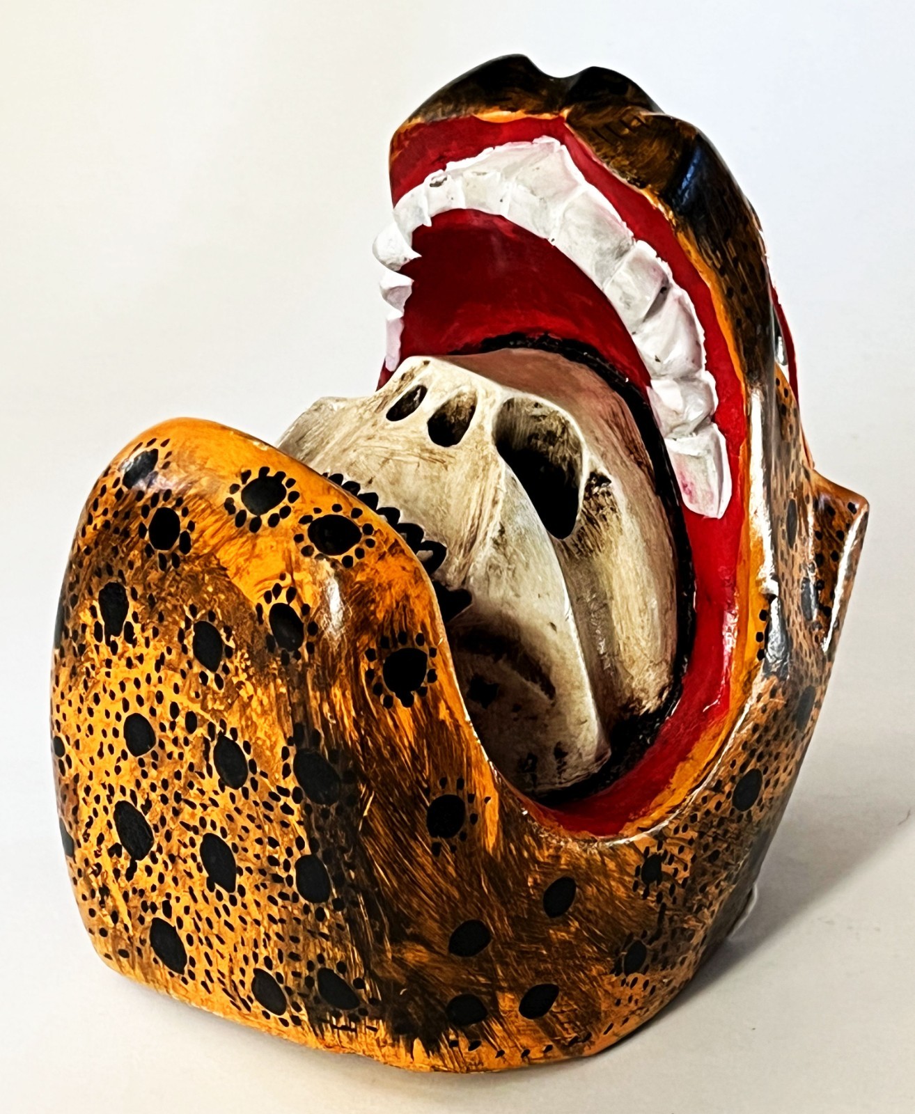 JUAN & FELIPE HORTA TOCUARO MICHOACAN WOOD MASK MEXICAN FOLK ART TIGRE SKULL