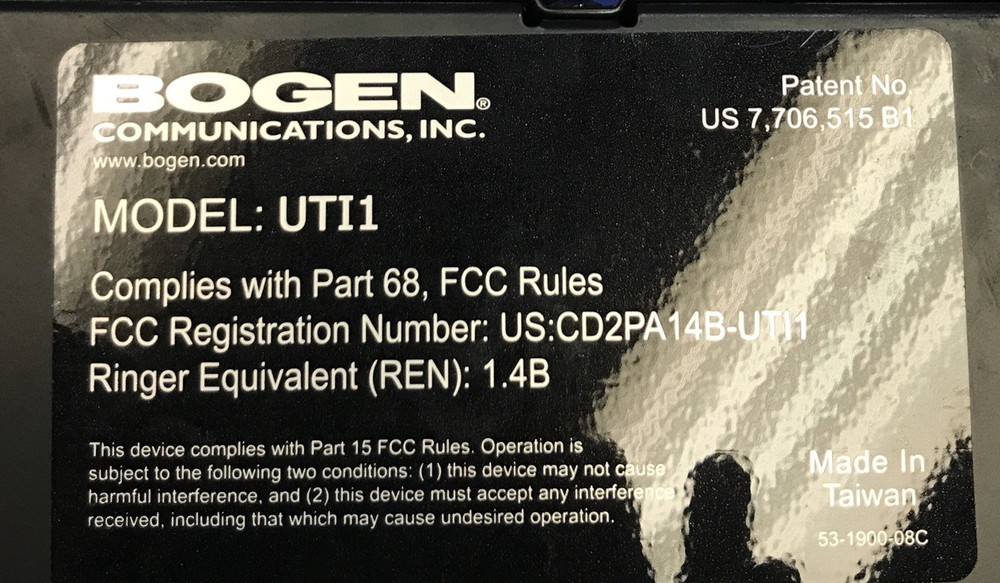 Bogen UTI1 Single Zone Paging Controller Universal Telephone Interface