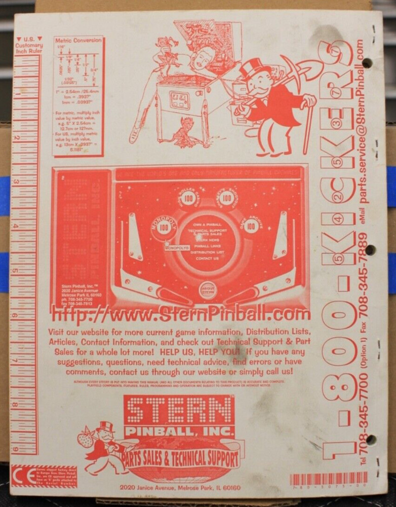 Monopoly Pinball Service Manual - Stern - 2001