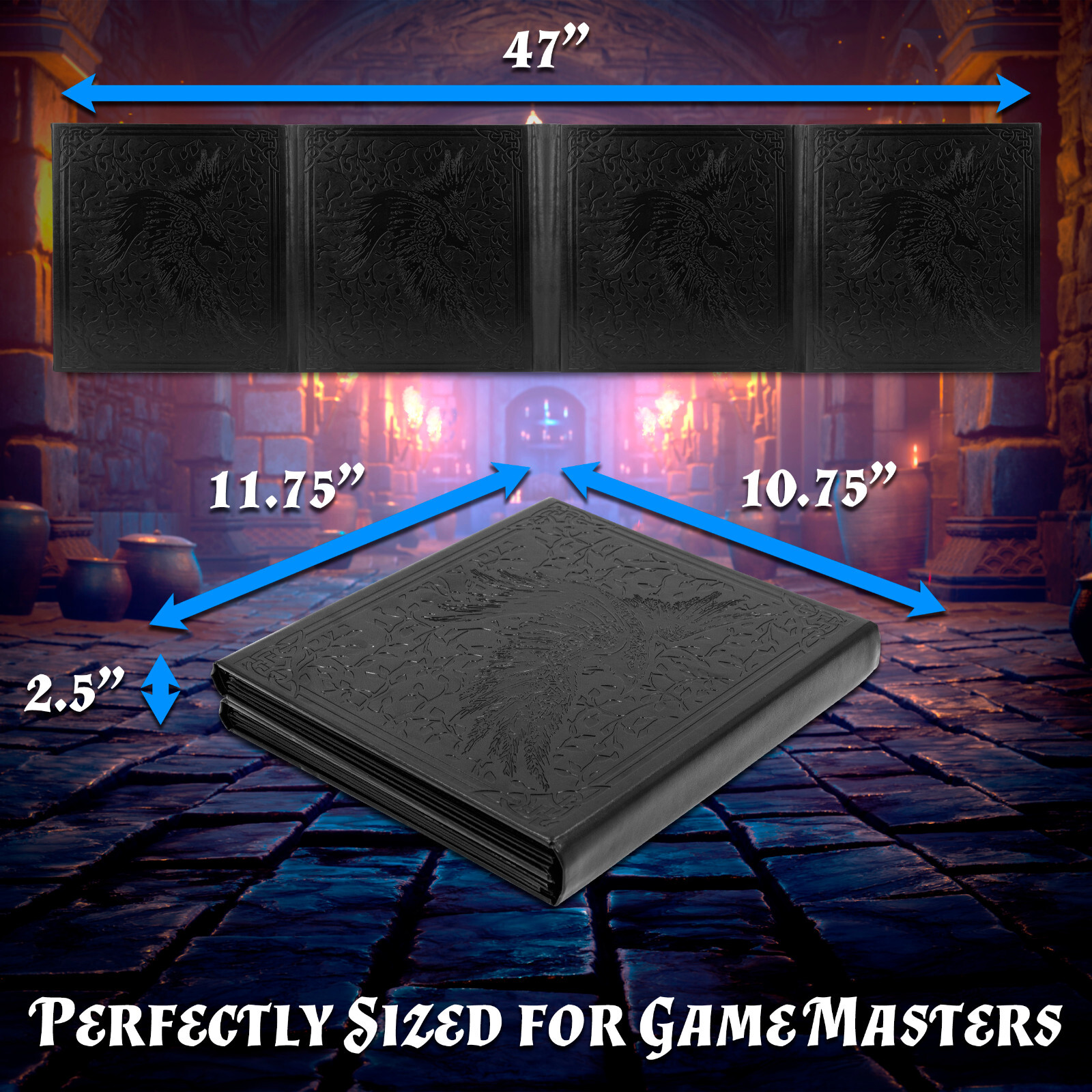 DM Screen 12-Panel GM Dungeon Master Screen with 4 Panels for TTRPGs, Black