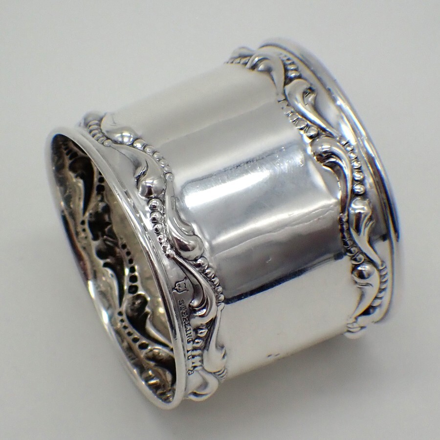 Napkin Ring Beaded Scroll Rims Simons Bros Sterling Silver Inscribed Beasley