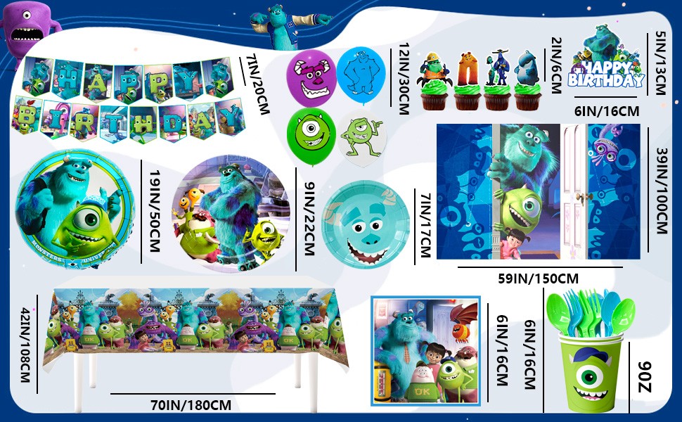 Monsters Inc University Birthday Decorations Tableware Set