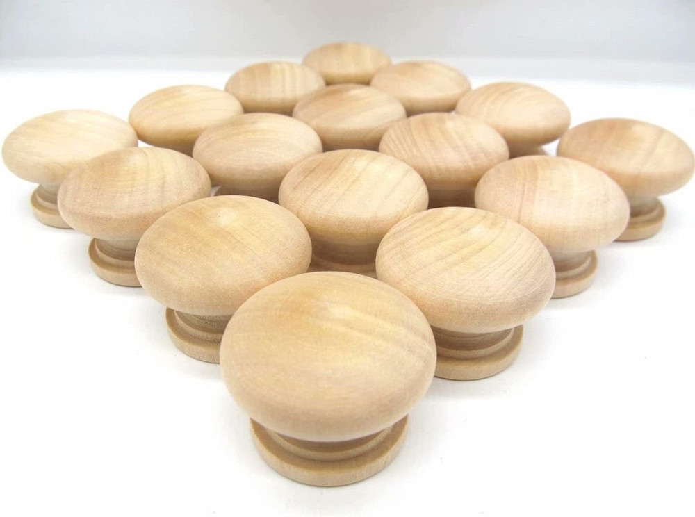 16 Pcs Wooden Drawer Knobs Unfinished Round Cabinet Pull Handles Set