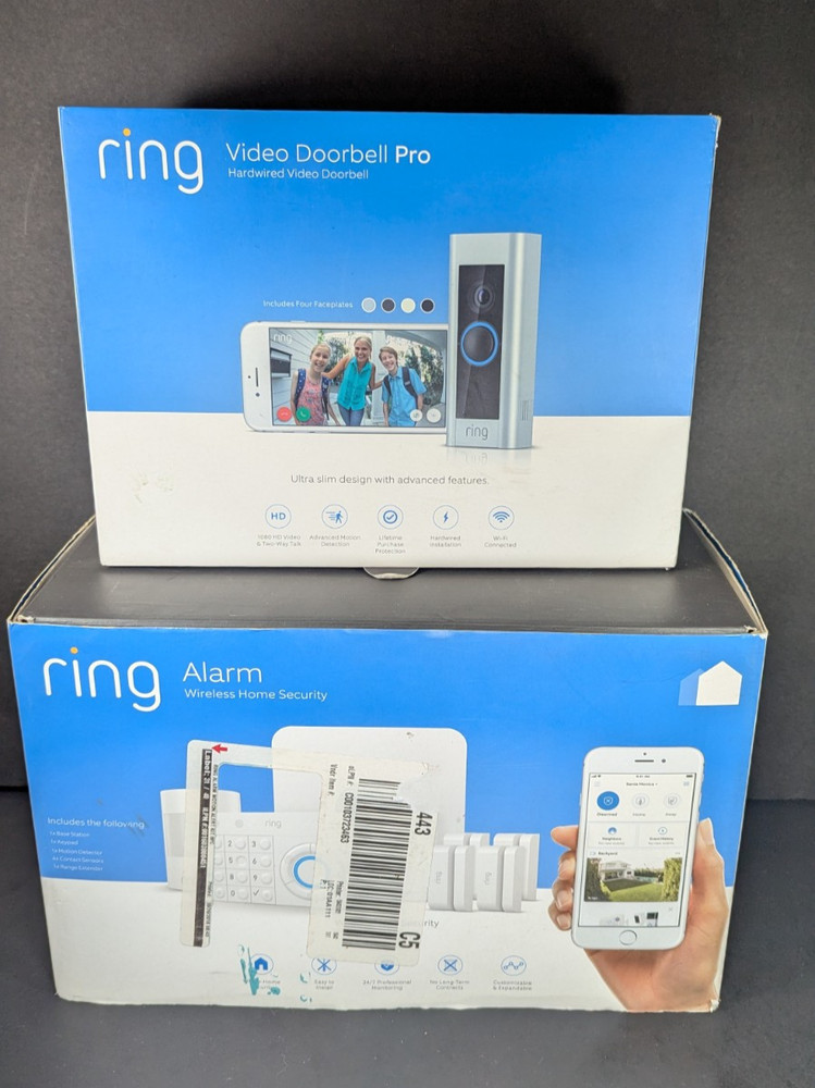 RING HOME SECURITY BUNDLE Wireless Alarm Kit + Hardwired Video Doorbell OPEN BOX