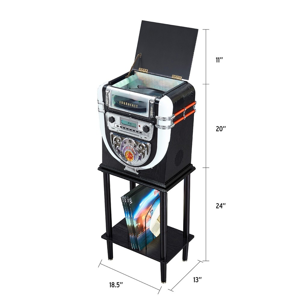 Arkrocket Boston Tabletop Jukebox Record Player Entertainment System w/ Stand