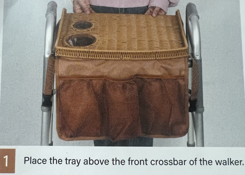 Wicker Mobility Table Tray For Folding Walker Cup Holder 3 Front Section Storage