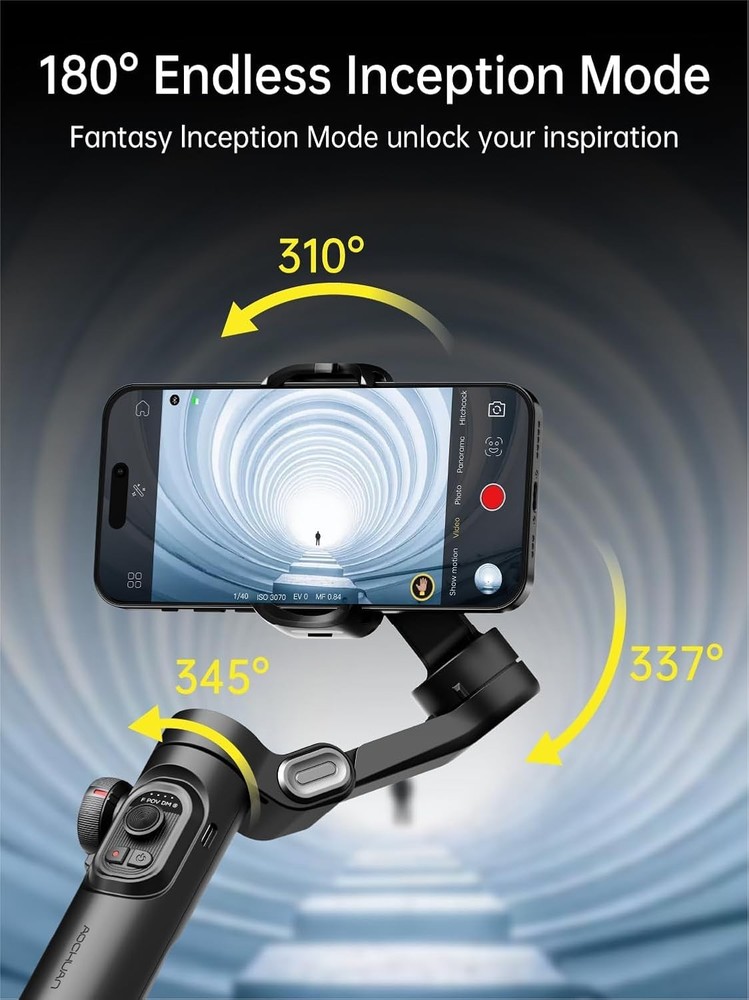 AOCHUAN Smart XE 3-Axis Phone Gimbal Stabilizer Foldable iPhone 16 15 Android