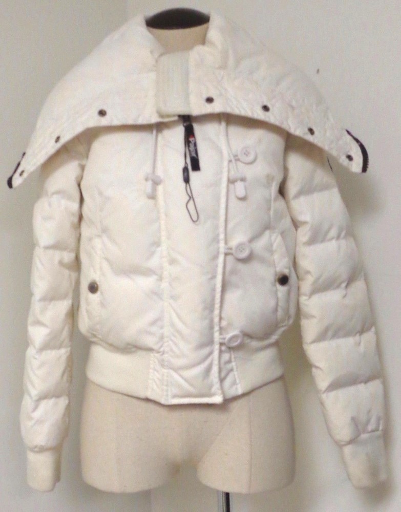 PAJAR WHITE DOWN COAT JACKET DOUBLE ZIP FRONT W BUTTONS & ADJUSTABLE COLLAR HOOD