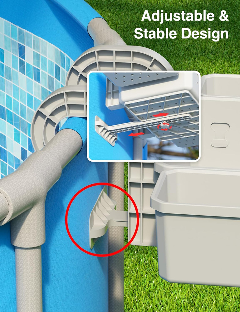 Poolside Storage Basket with 2 Cup Holders, Stretchable above Ground Pool Access