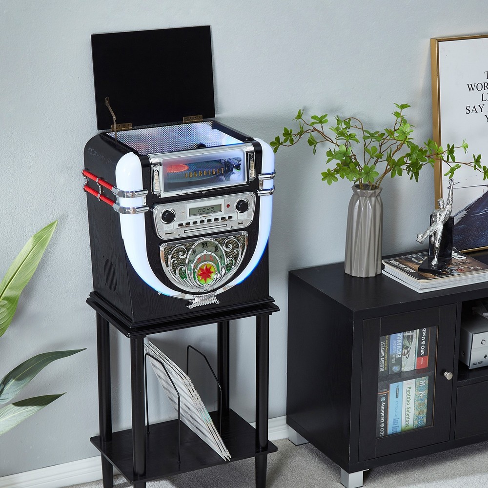 Arkrocket Boston Tabletop Jukebox Record Player Entertainment System w/ Stand