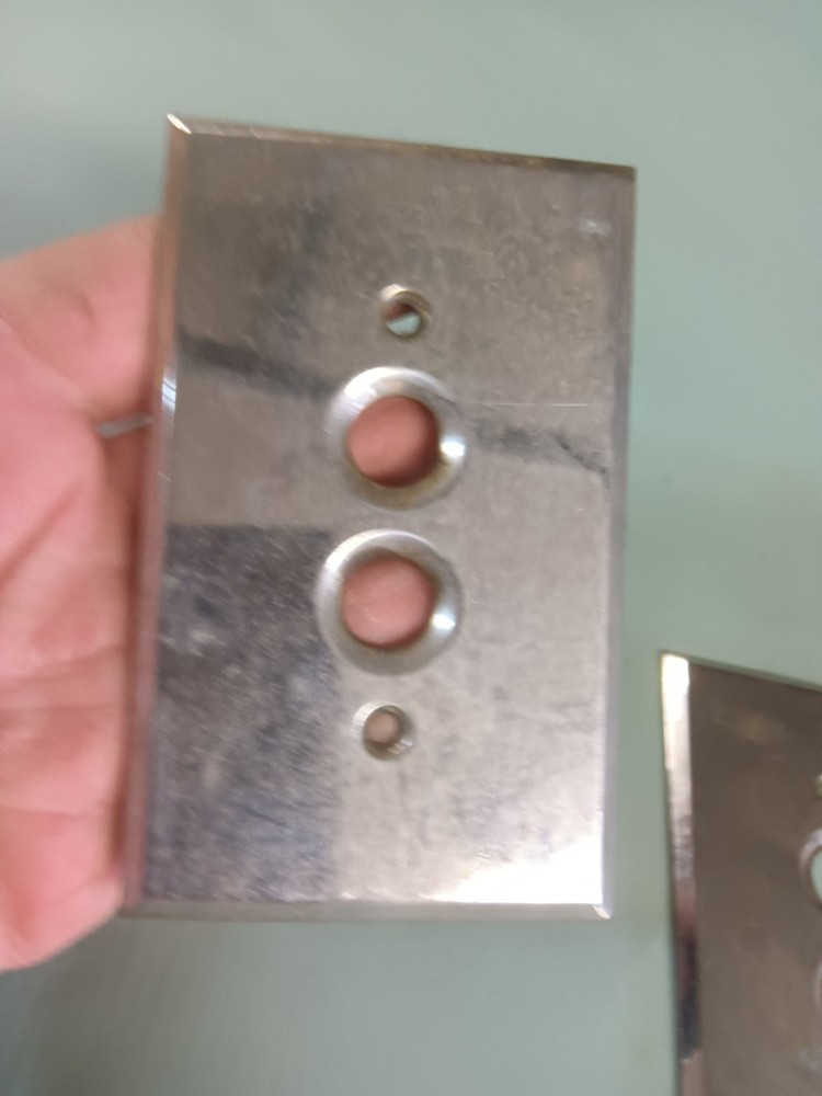 Three Vintage Heavy Stainless Steel Push Button Electric Light Plates