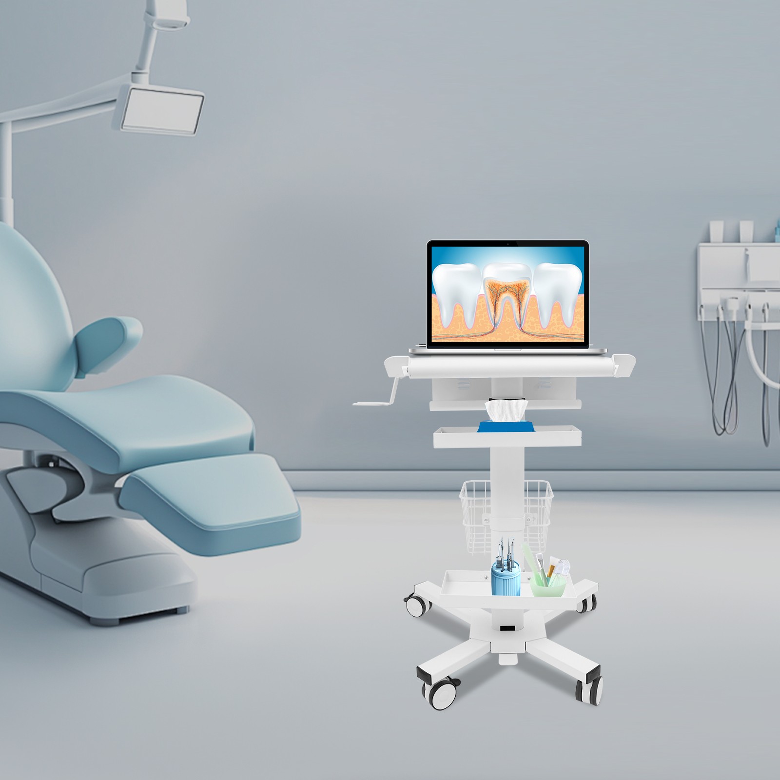 Medical Laptop Workstation Cart Dental Medical Cart Trolley w/ Scanner Holder