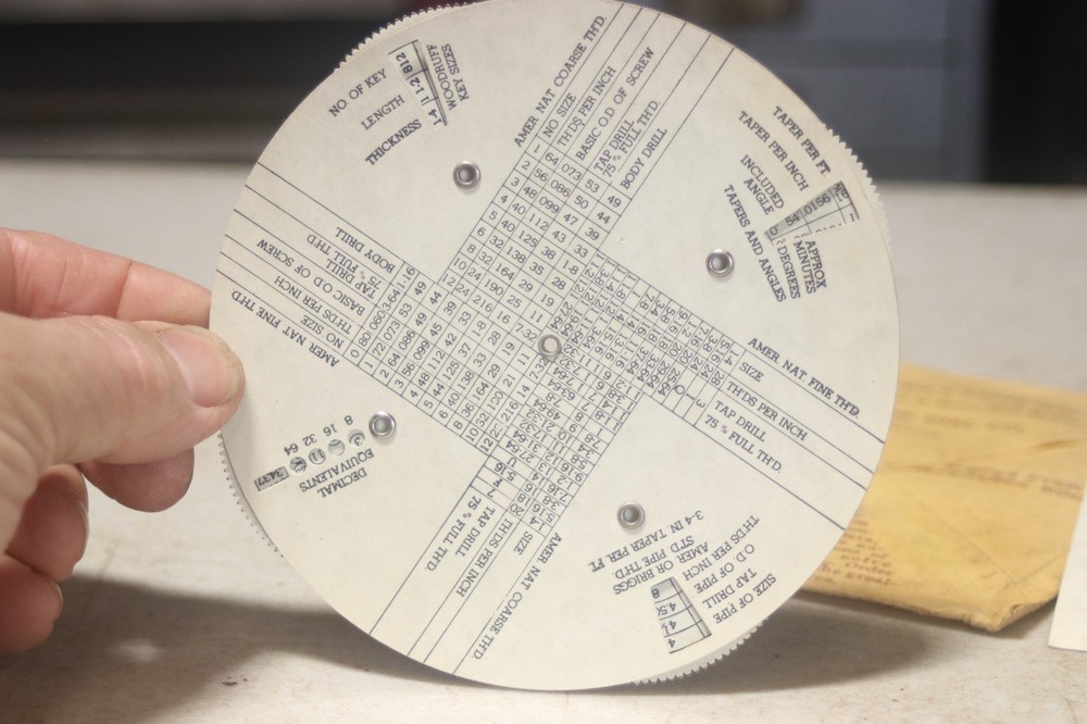 Vintage Derck's Gauge Dial Drill Sizes Threads Tapers & Angles