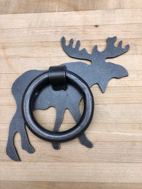 Moose Door Knocker Metal Iron Flat W/   Large Ring RUSTIC