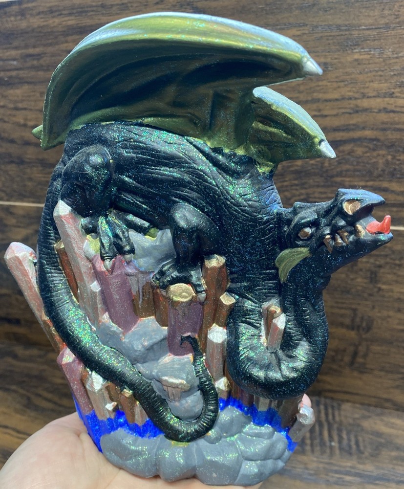 Fantasy Dragon Ceramic Figurine Crystal Cave Statue Gothic Decor 7.5”