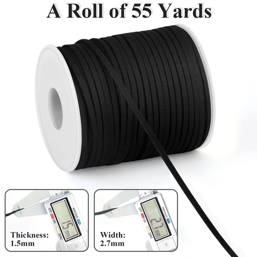 Leather String, Flat Suede Cord Faux Thin Lace for Black