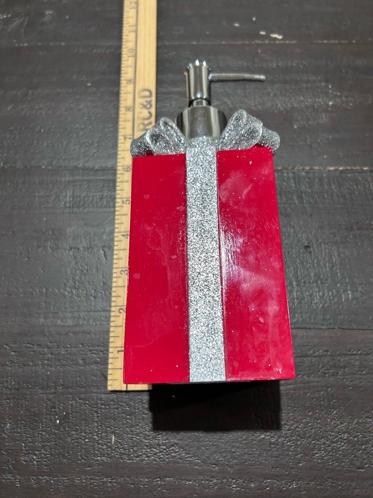 Christmas Present Red and Silver Soap Dispenser Pump EUC