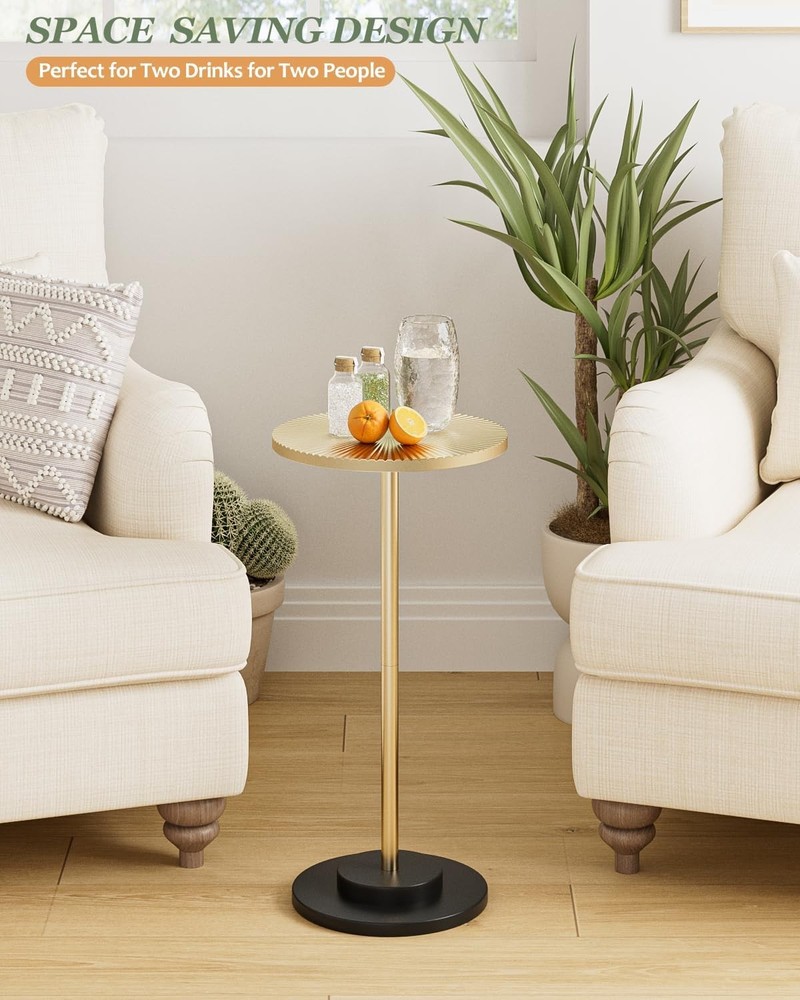 Round Side Table Small Drink Table Small Spaces Modern Accent End Table W/ Metal