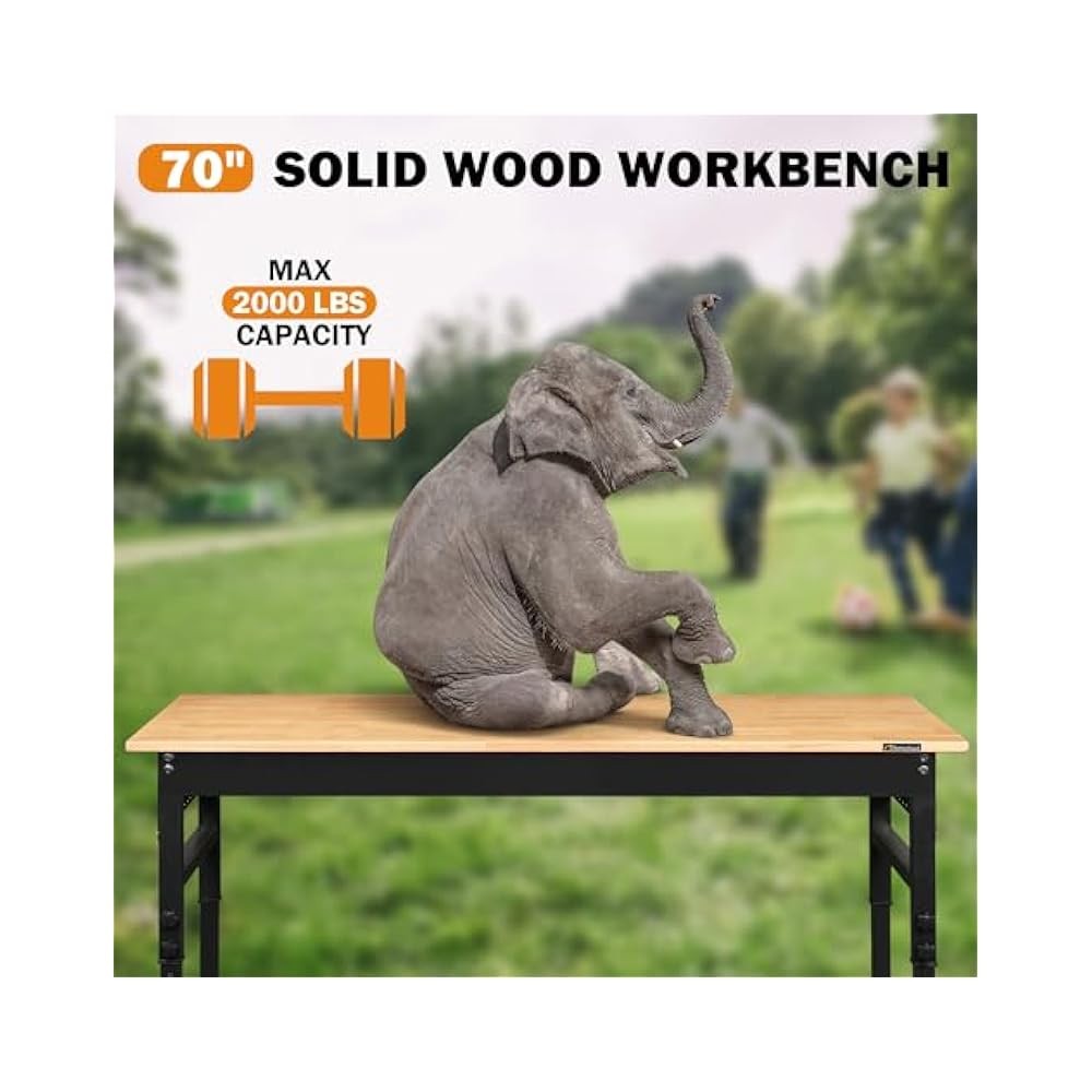 70" Workbench with Pegboard, Adjustable Height, 2000lb Heavy Duty Table