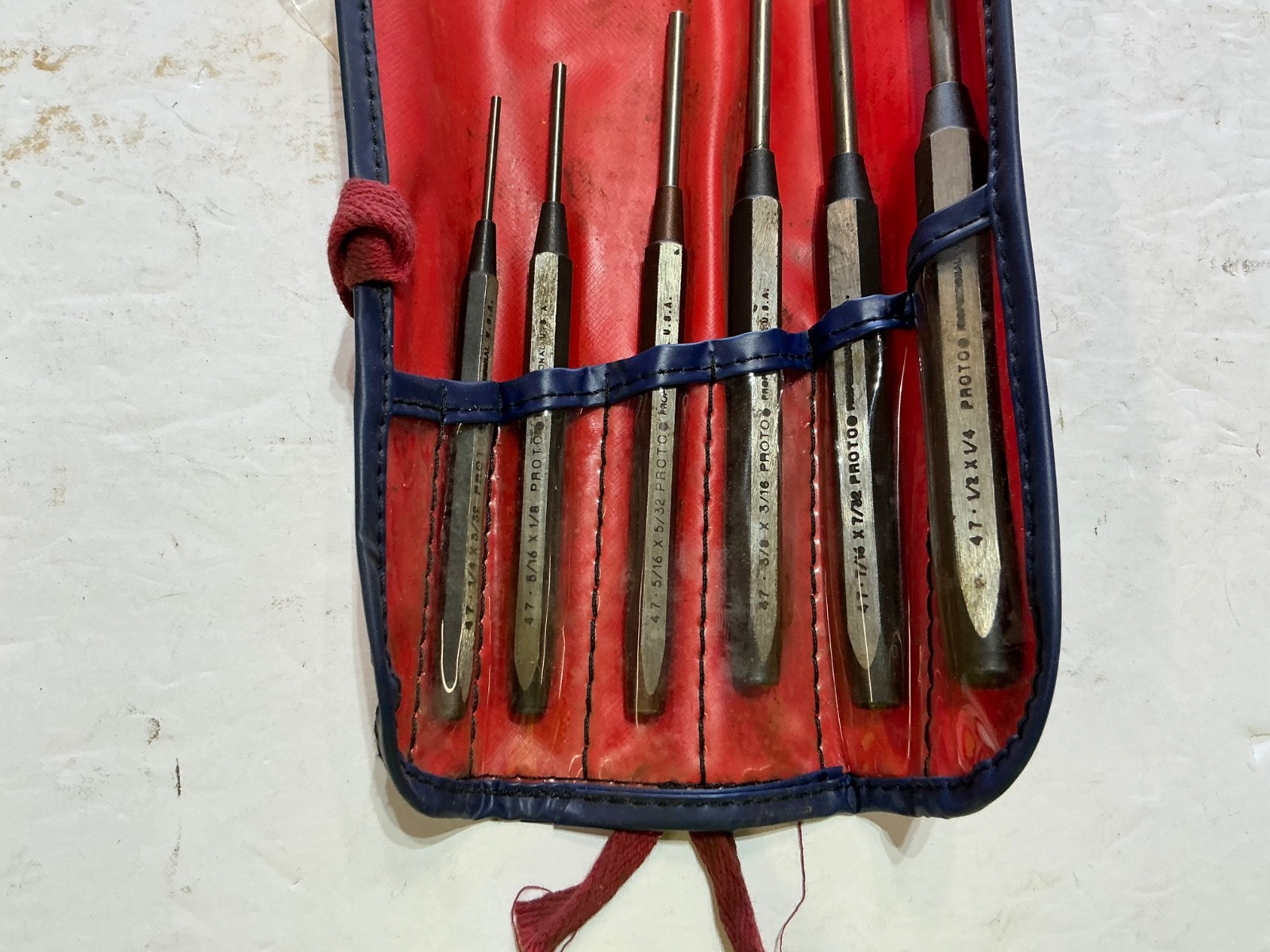 Proto 6 pc drive pin punch set 3/32” to 1/4" in vinyl pouch USA