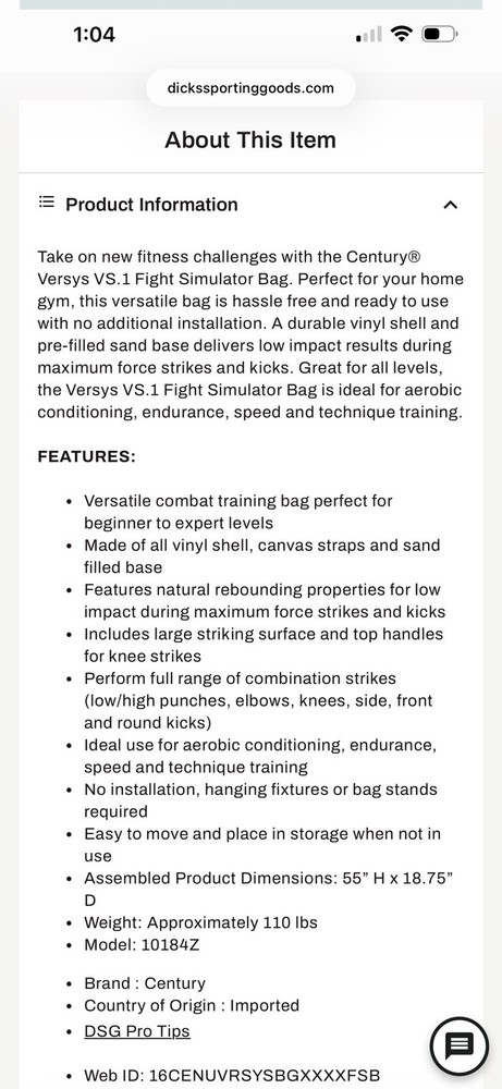 Century Versys VS.1 Fight Simulator Bag