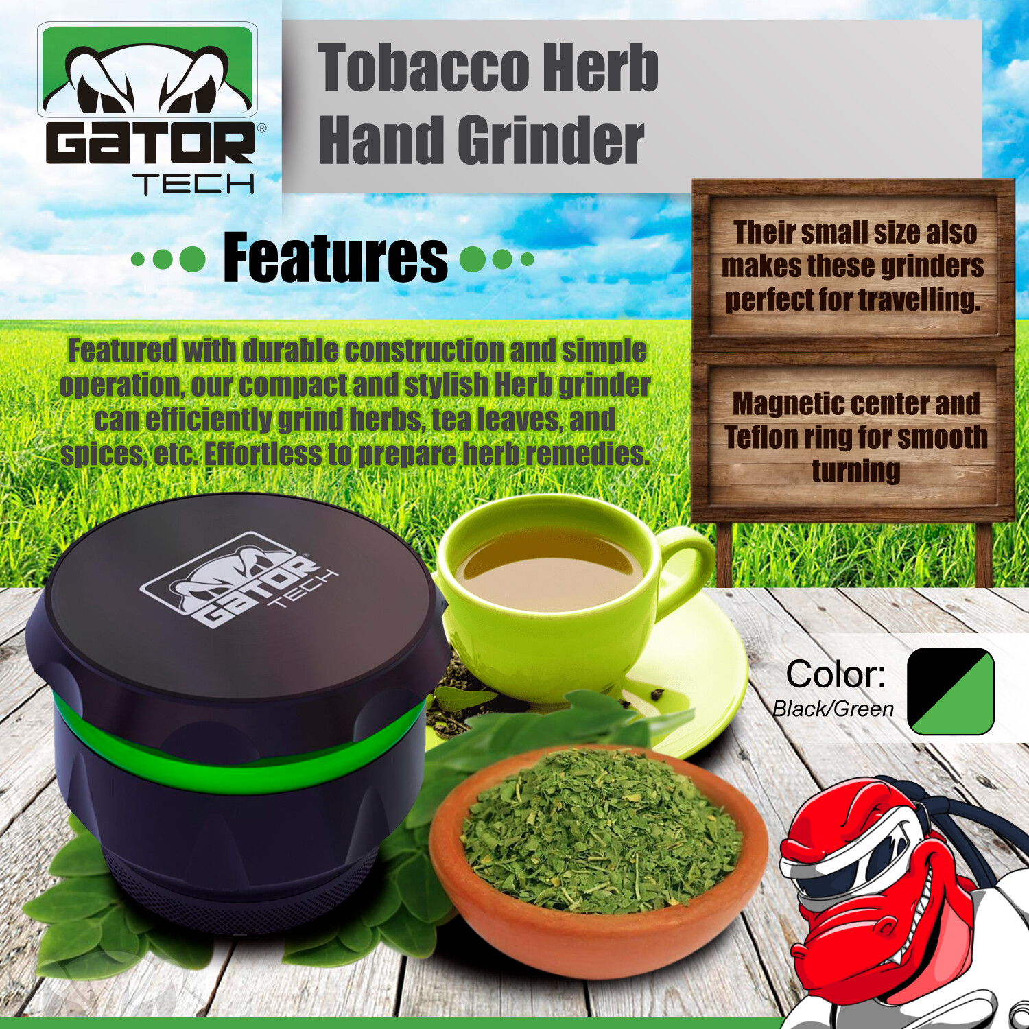 Tobacco Herb Spice Grinder Crusher Smoke 2.0" inch 4-Piece Metal Magnetic Lid