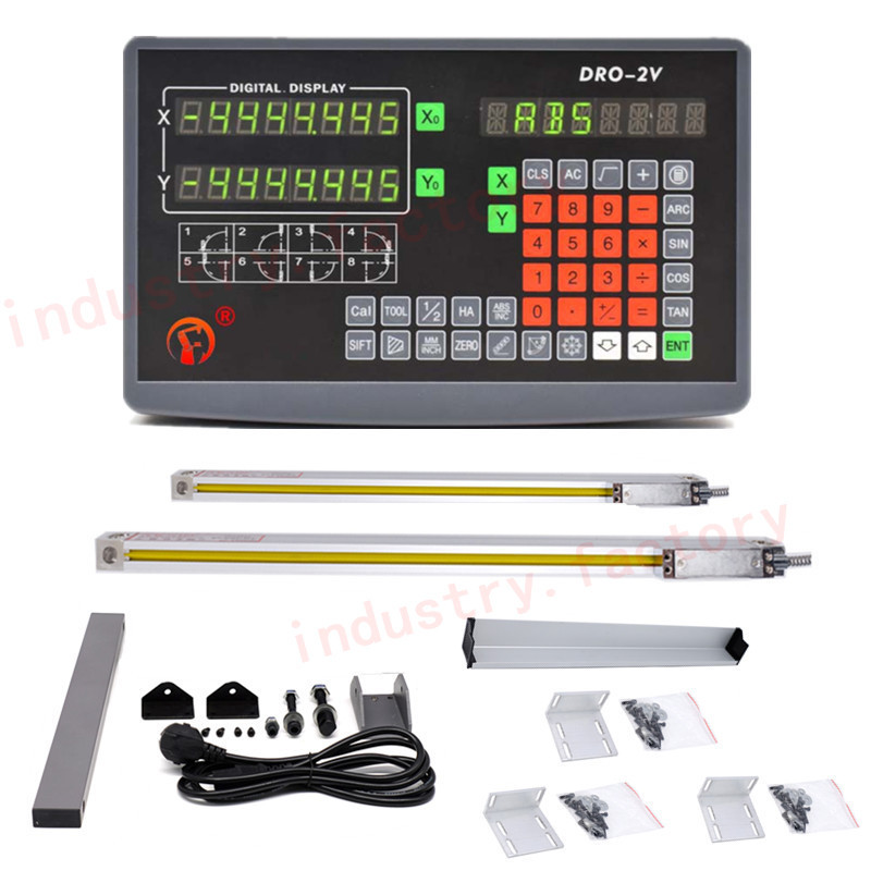 2 Axis Digital Readout DRO Encoder 5μm Linear Glass Scale 500 & 1000mm Kit Mill