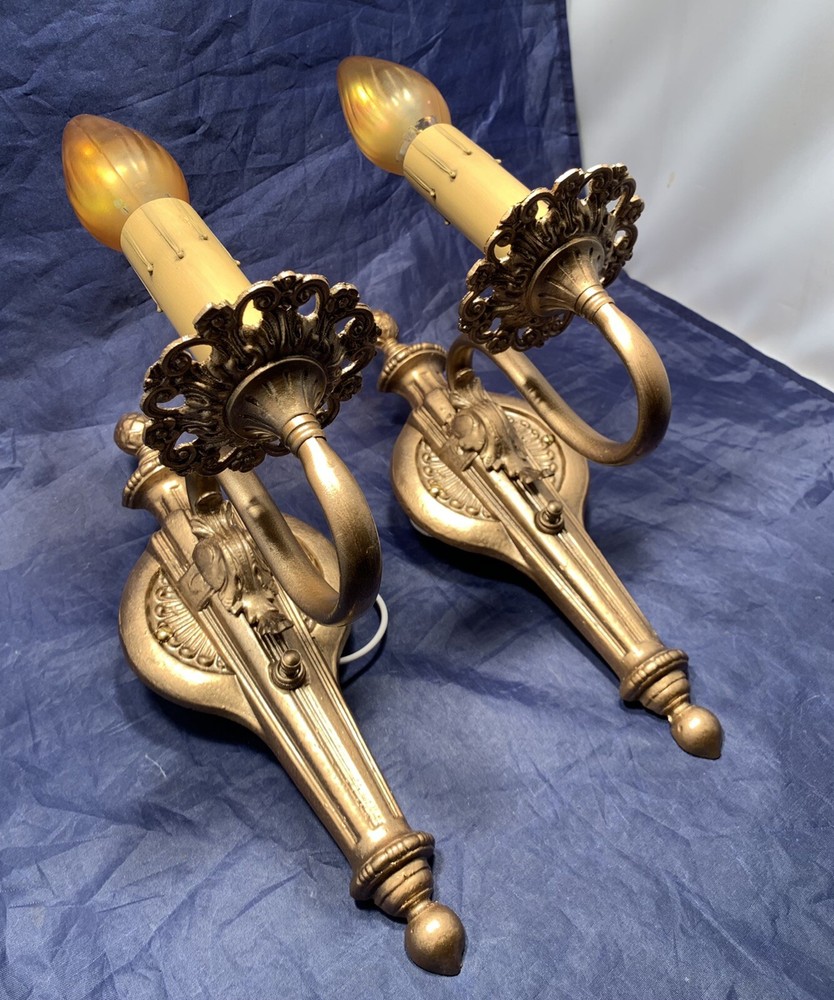 Pair antique polychrome finish Sconces Rewired 4H