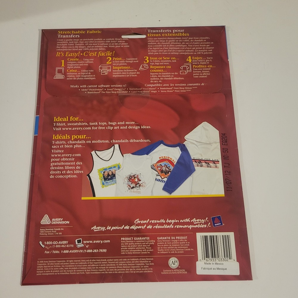 Avery 03302 Stretchable Fabric Iron-on Transfers 5 Sheets