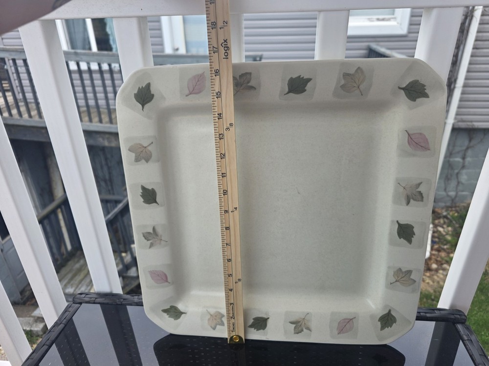 Mikasa KT407 15 in Square Ceramic Platter Leaf Border Pattern Glossy