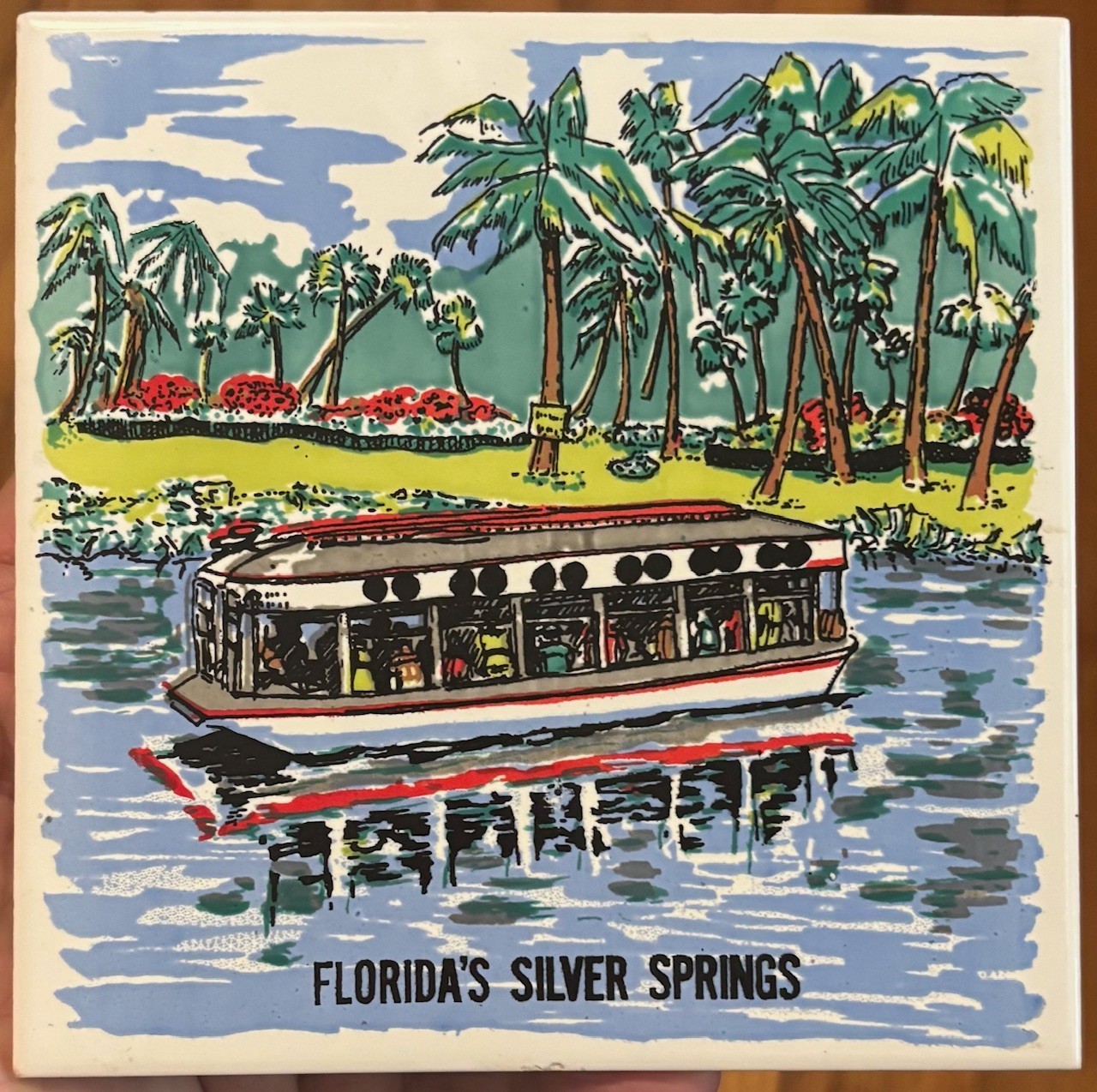 1970s Silver Springs Florida Souvenir Glass Bottom Boat Tile + Bottle Opener