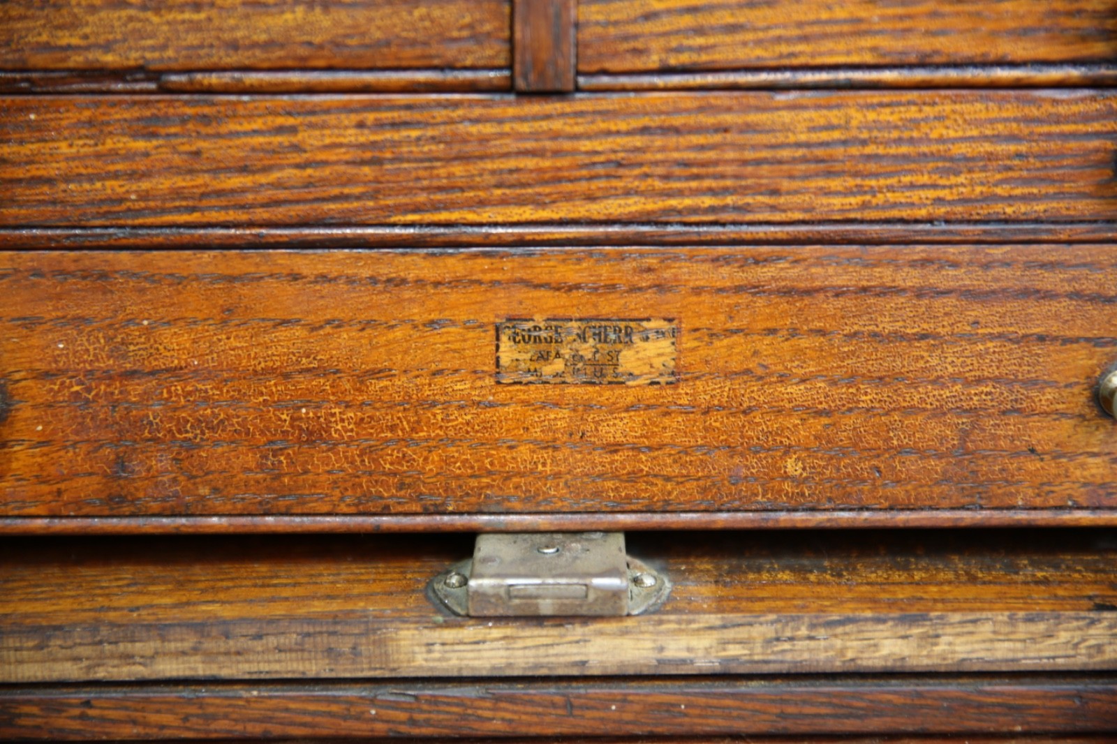 Antique Machinist Tool Box oak chest Wood Jewelry box 7 Drawer Vintage case