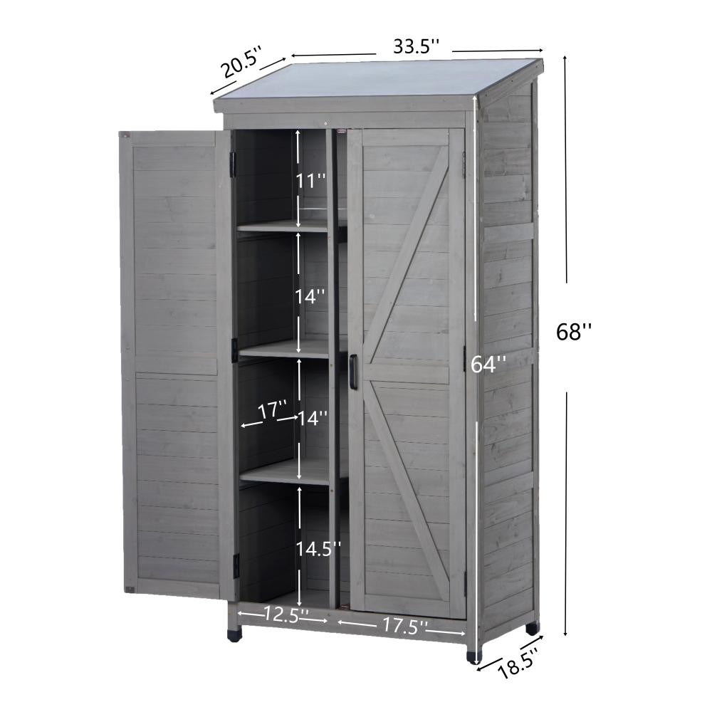 Outdoor Wooden Storage Shed W Metal Top Tall Vertical Tool Cabinet