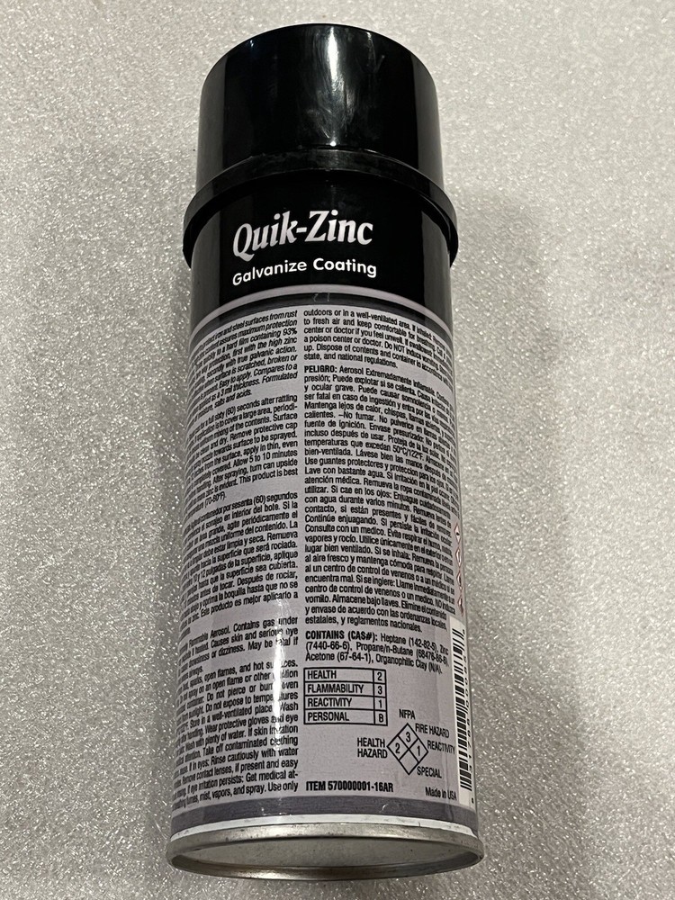 QUEST SPECIALTY QUIK-ZINC GALVANIZE COATING , STOPS RUST & CORROSION