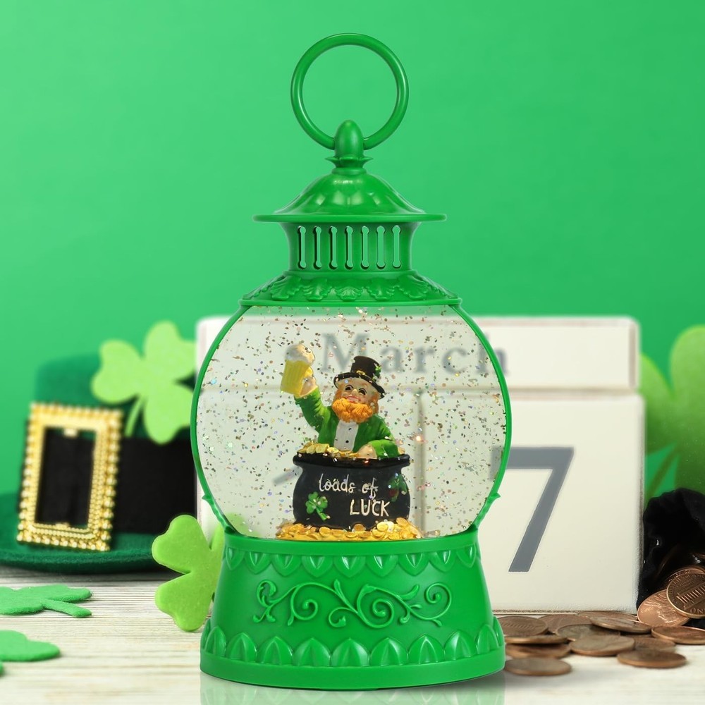 St Patricks Day Snow Globe Decor,St Patricks Day Light Up Snow Globe 6H Timer...