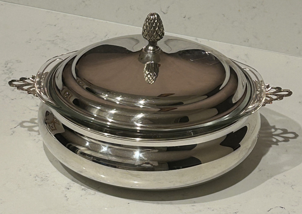 Vintage Silver Plated 2 Quart Covered Casserole with Pyrex Liner Insert