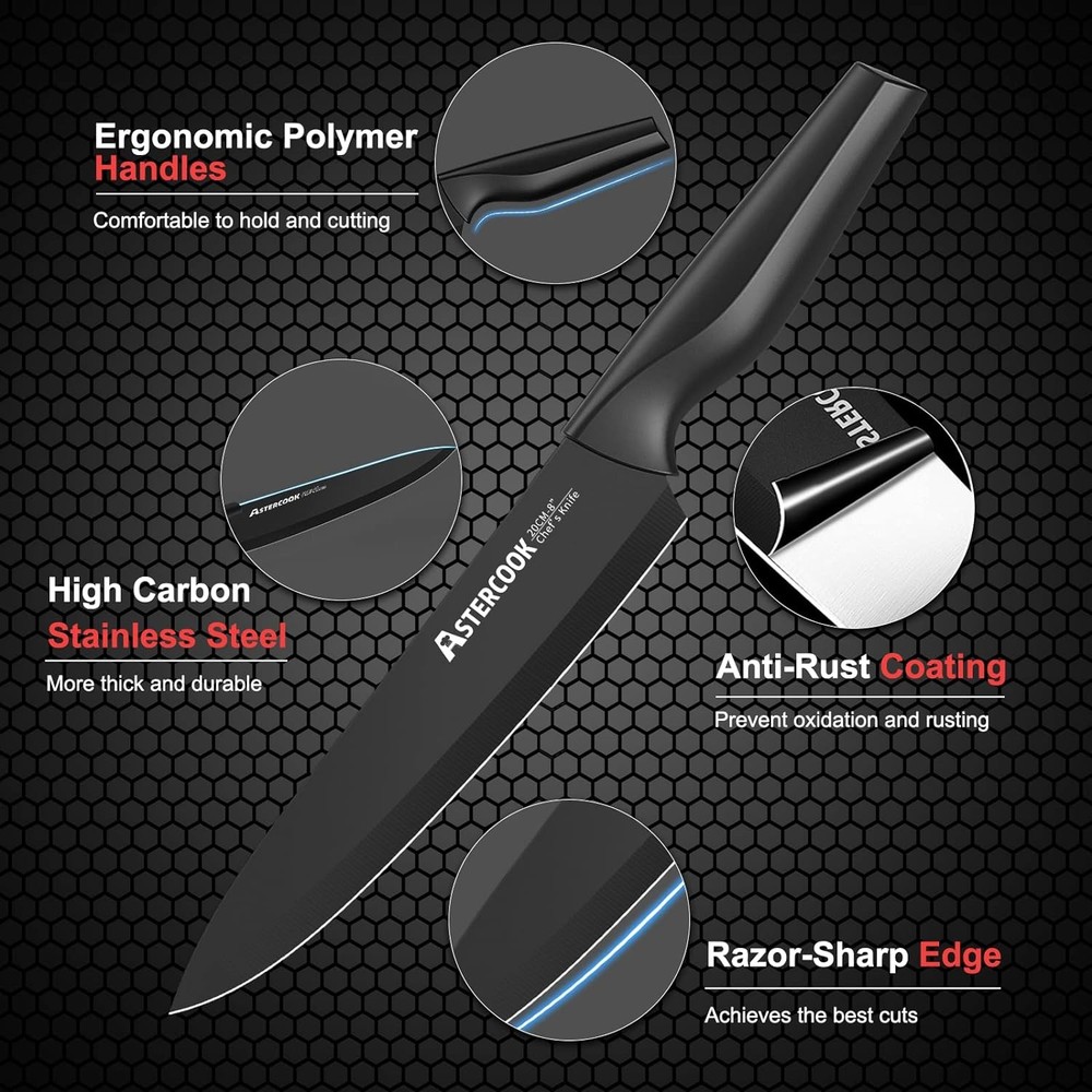 Knife Set, Astercook 21 Pieces Knife Sets for Kitchen with Block,