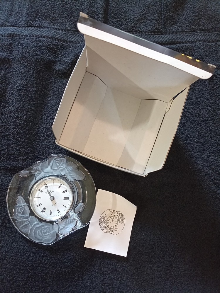 Studio Nova Lead Crystal Table Clock - Rose Pattern - Japan/Germany **NIB**