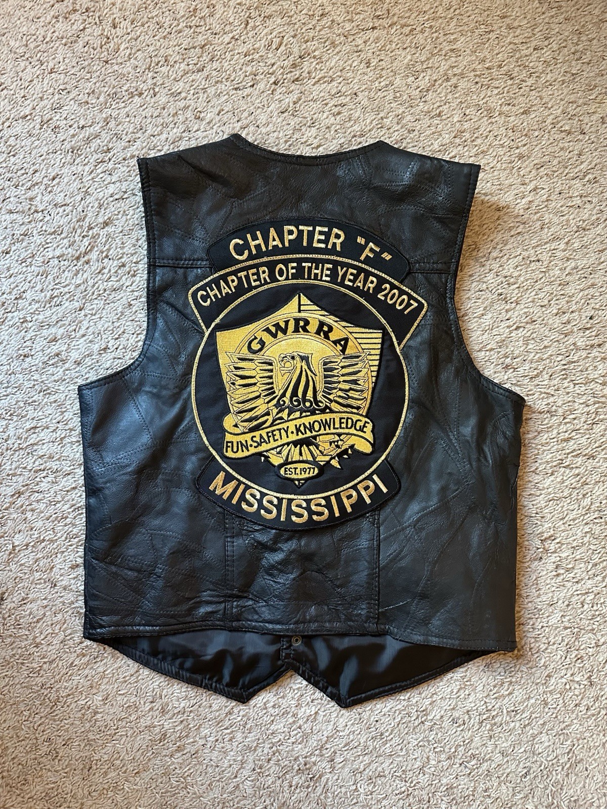 Vintage GWRRA Gold Wing Mississippi Chapter F Leather Vest Patches 2007