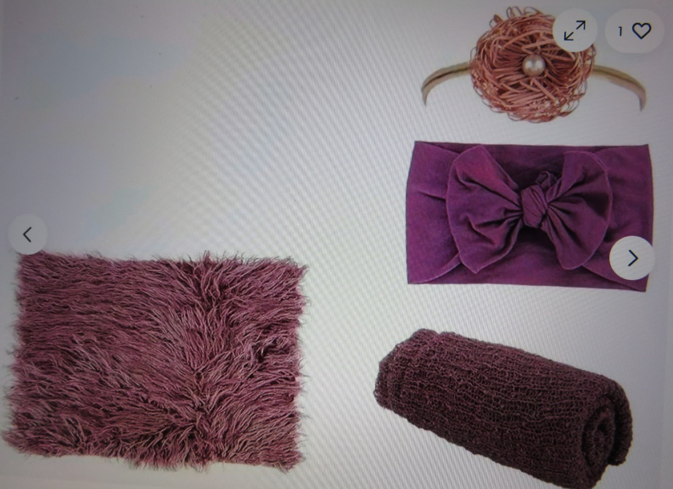 NEW 4 PCS Newborn Purple Photo Props Blanket Bow Flower Headband Fuzzy Mat Girl