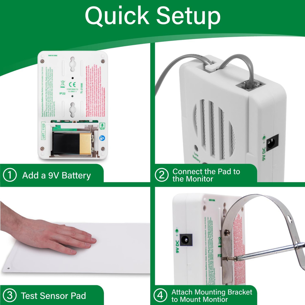 Elderly Bed Exit Alert - Fall Prevention Alarm with Weight Sensing Pad