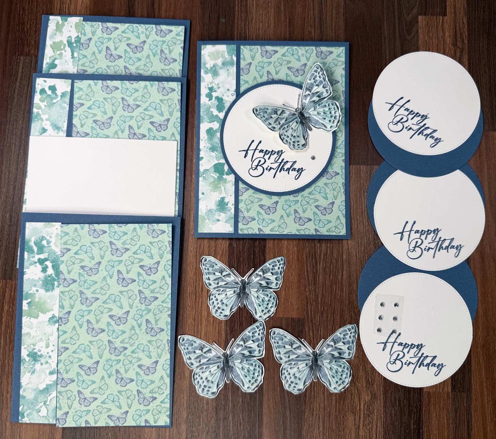 Stampin Up Card Kit Happy Birthday Blue Green Butterfly - Makes 4 Cards