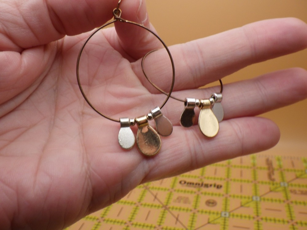 Mixed Metal Teardrop Dangle Hoop Earrings - Rustic Boho Chic Jewelry