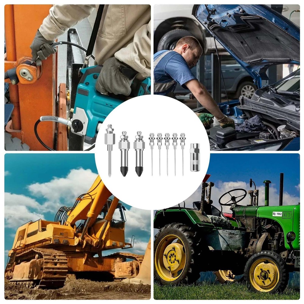 9Pcs Grease Gun Needle Nozzle Kit with Rubber Adapter Fitting Tool Accessory Set