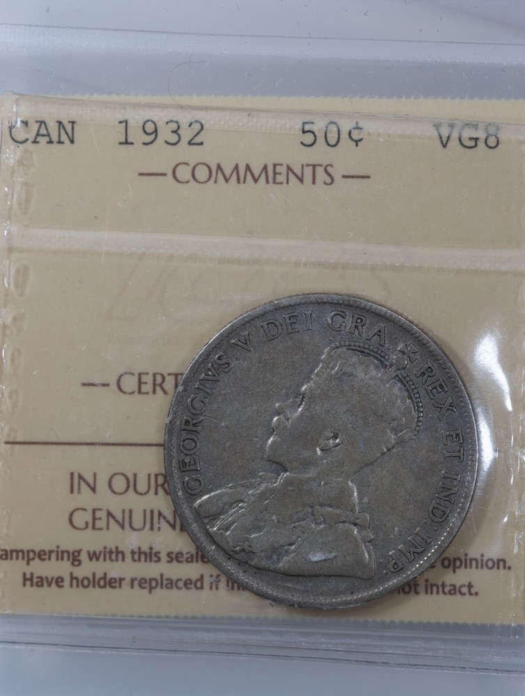 1932 Silver Canada 50 Cents ICCS VG08 - Key Date
