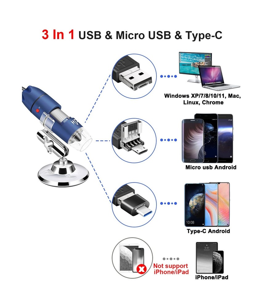 Jiusion 2K HD 2560x1440P USB Digital Microscope for Android Cellphone and Tab...