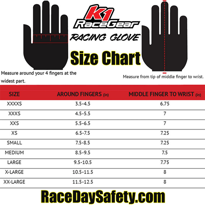 K1 RaceGear Flex SFI 3.3/5 Auto Race Gloves Black/Yellow Youth and Adult Sizes