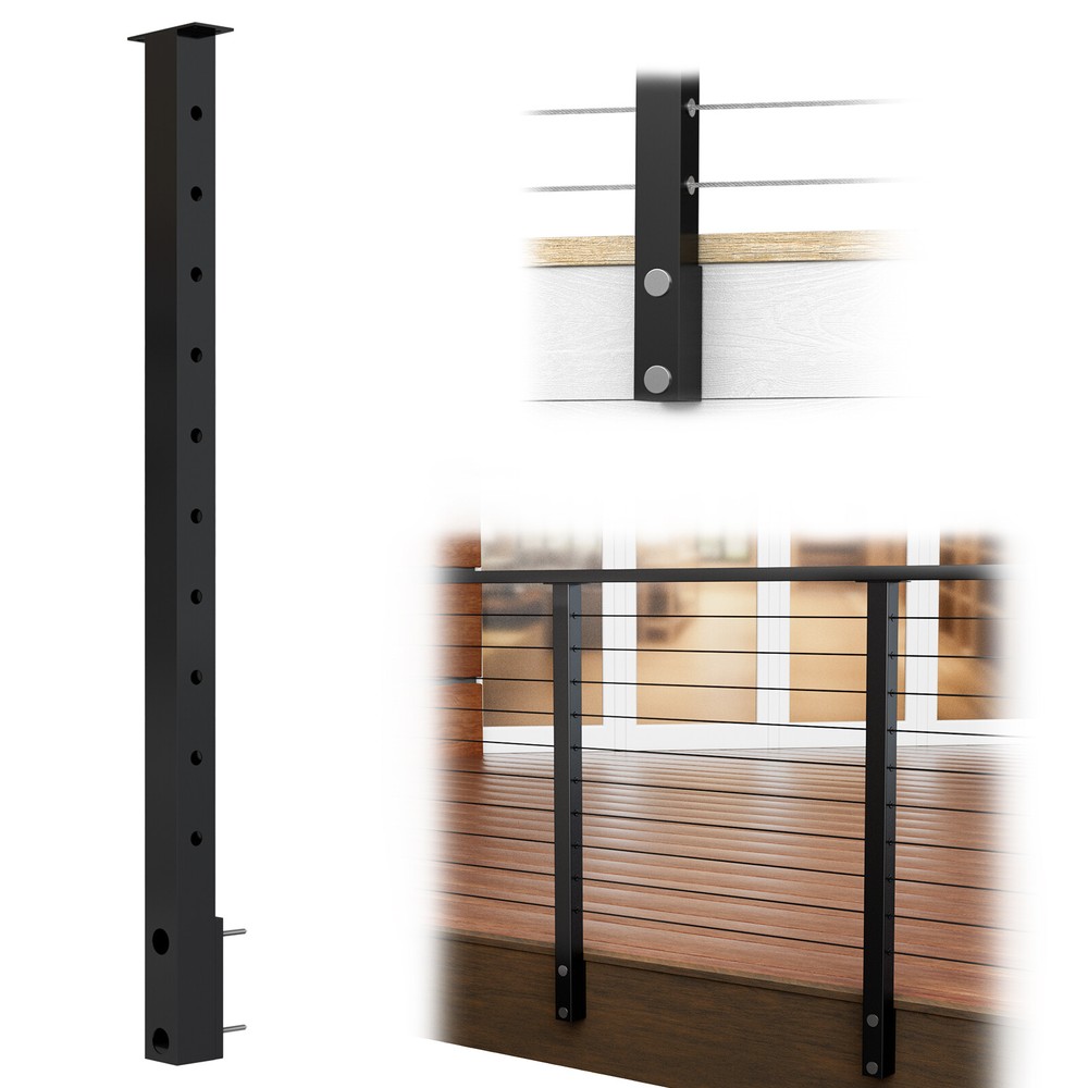 Muzata Level drilled Side Mount Post 36"x2"x2" Fixed Top Cable Railing Post PF02